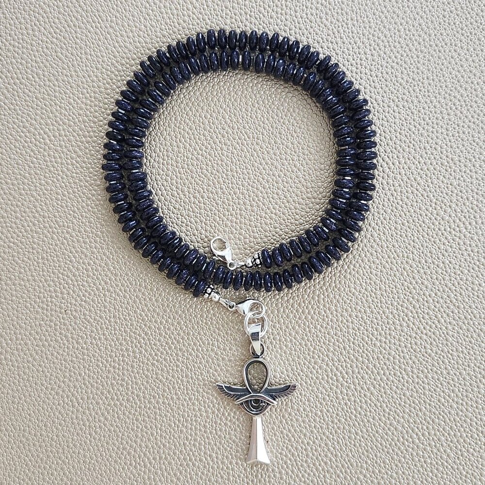 MIDNIGHT SKY NECKLACE W/ 925 ANKH PENDANT--18"